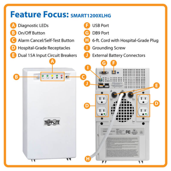 SmartPro 120V 1kVA 750W Medical-Grade Line-Interactive Tower UPS, 4 Outlets, Full Isolation, Expandable Runtime - Image 3